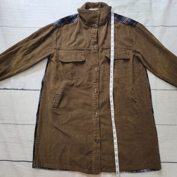 Gilded Intent Oversized Size XS Corduroy Plaid Brown Shacket Utility Grunge - Picture 4 of 9